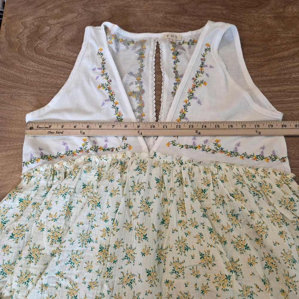 POL Floral Embroidered Sleeveless Top White Peasant Boho Festival Summer in L - Picture 4 of 13